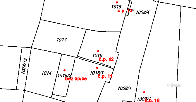 Vičice 12, Březno na parcele st. 1016 v KÚ Březno u Chomutova, Katastrální mapa