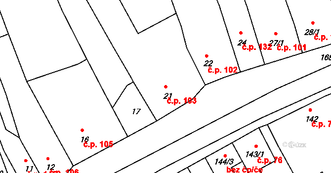 Vilémov 103 na parcele st. 21 v KÚ Vilémov u Kadaně, Katastrální mapa