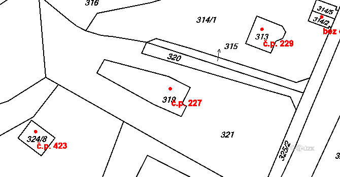 Velké Březno 227 na parcele st. 319 v KÚ Velké Březno, Katastrální mapa