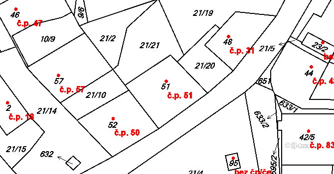 Termesivy 51, Havlíčkův Brod na parcele st. 51 v KÚ Termesivy, Katastrální mapa