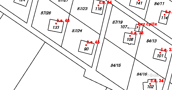 Vratkov 45, Rušinov na parcele st. 90 v KÚ Vratkov, Katastrální mapa