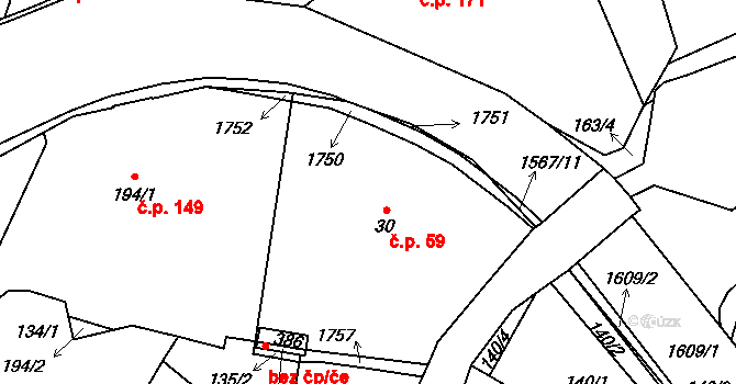 Ohnišov 59 na parcele st. 30 v KÚ Ohnišov, Katastrální mapa