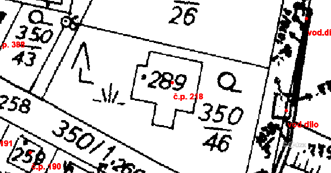 Potštejn 218 na parcele st. 289 v KÚ Potštejn, Katastrální mapa
