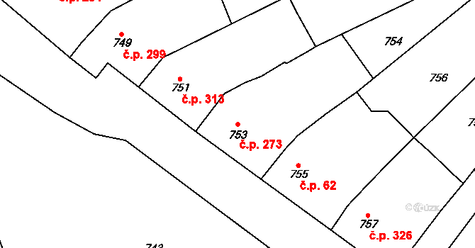 Borkovany 273 na parcele st. 753 v KÚ Borkovany, Katastrální mapa