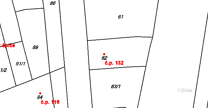 Cvrčovice 132 na parcele st. 62 v KÚ Cvrčovice u Pohořelic, Katastrální mapa
