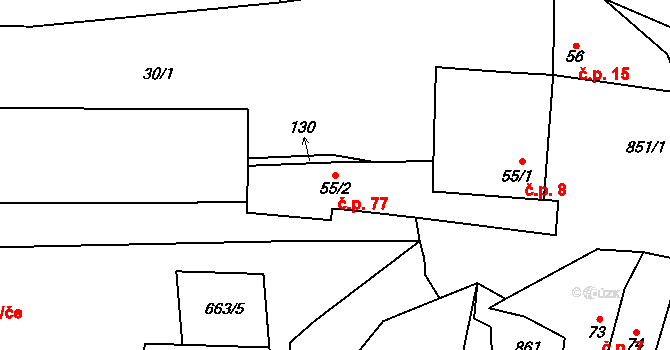 Honětice 77 na parcele st. 55/2 v KÚ Honětice, Katastrální mapa