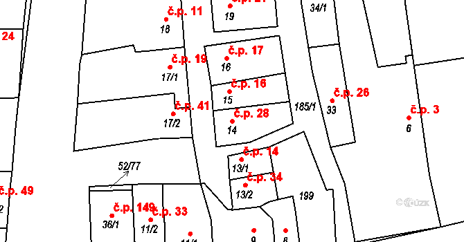 Poličky 28, Doloplazy na parcele st. 14 v KÚ Poličky, Katastrální mapa