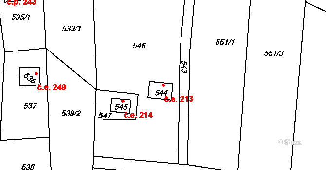 Seloutky 213 na parcele st. 544 v KÚ Seloutky, Katastrální mapa