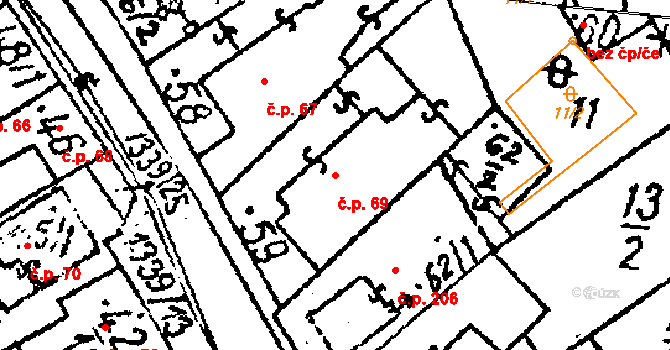 Prosiměřice 69 na parcele st. 59 v KÚ Prosiměřice, Katastrální mapa