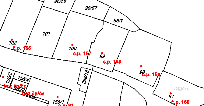 Tasovice 158 na parcele st. 99 v KÚ Tasovice nad Dyjí, Katastrální mapa