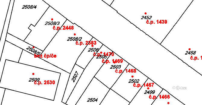 Znojmo 1469 na parcele st. 2505 v KÚ Znojmo-město, Katastrální mapa