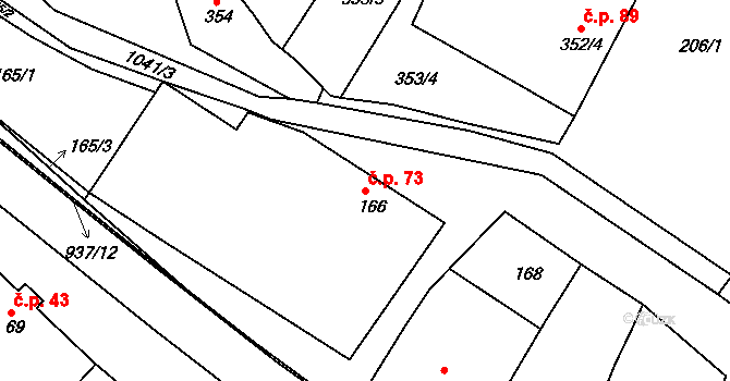 Radslavice 73 na parcele st. 166 v KÚ Radslavice u Přerova, Katastrální mapa
