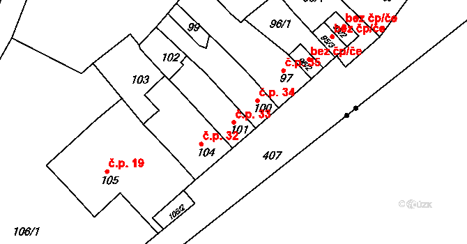Přerov IX-Lýsky 33, Přerov na parcele st. 101 v KÚ Lýsky, Katastrální mapa
