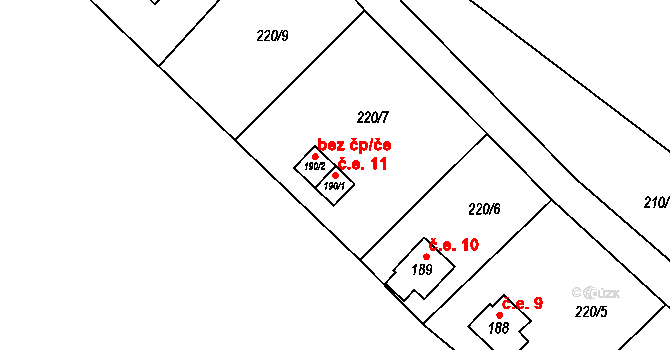 Horka II 11 na parcele st. 190/1 v KÚ Horka nad Sázavou, Katastrální mapa