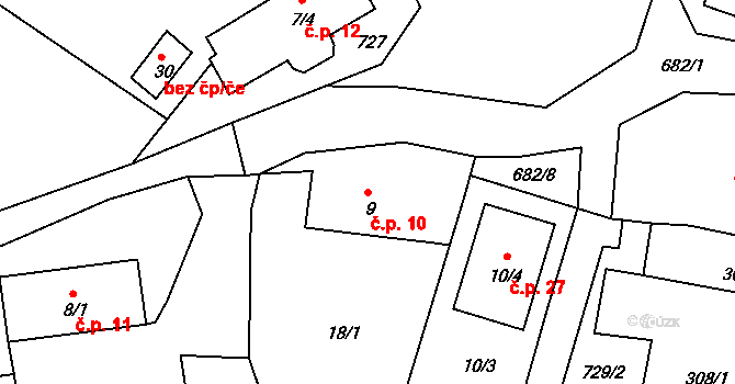 Ruprechtov 10, Hroznětín na parcele st. 9 v KÚ Ruprechtov u Hroznětína, Katastrální mapa