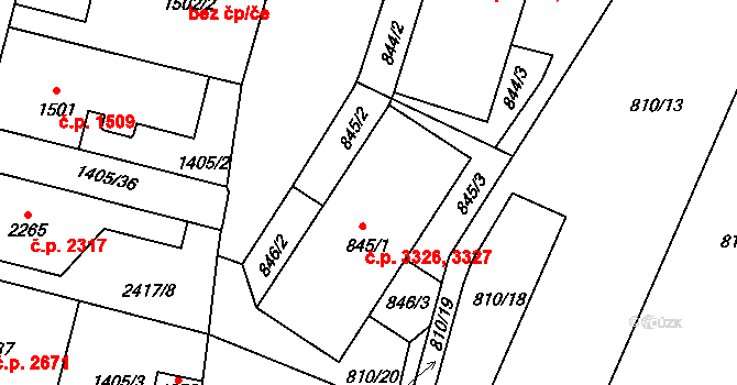 Jablonecké Paseky 3326,3327, Jablonec nad Nisou na parcele st. 845/1 v KÚ Jablonecké Paseky, Katastrální mapa