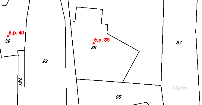 Karpentná 39, Třinec na parcele st. 38 v KÚ Karpentná, Katastrální mapa