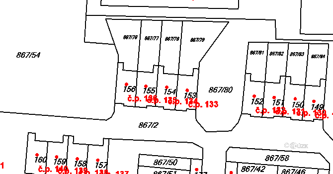 Nepomuk 134 na parcele st. 154 v KÚ Nepomuk pod Třemšínem, Katastrální mapa