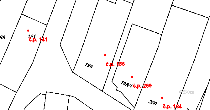 Těmice 155 na parcele st. 196 v KÚ Těmice u Hodonína, Katastrální mapa