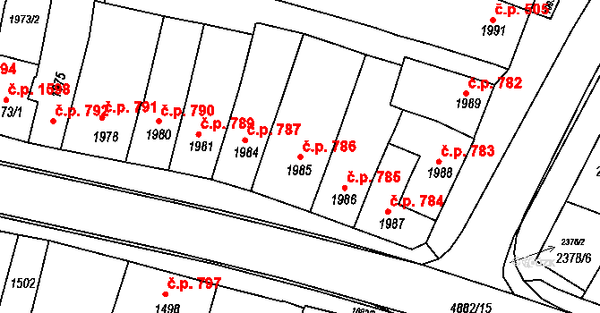 Bzenec 786 na parcele st. 1985 v KÚ Bzenec, Katastrální mapa