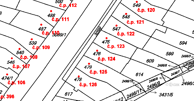 Kyjov 124 na parcele st. 476 v KÚ Kyjov, Katastrální mapa