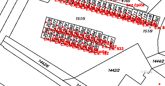 Kyjov 184 na parcele st. 2093 v KÚ Kyjov, Katastrální mapa