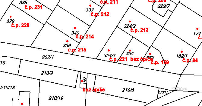 Humny 221, Pchery na parcele st. 324/3 v KÚ Pchery, Katastrální mapa