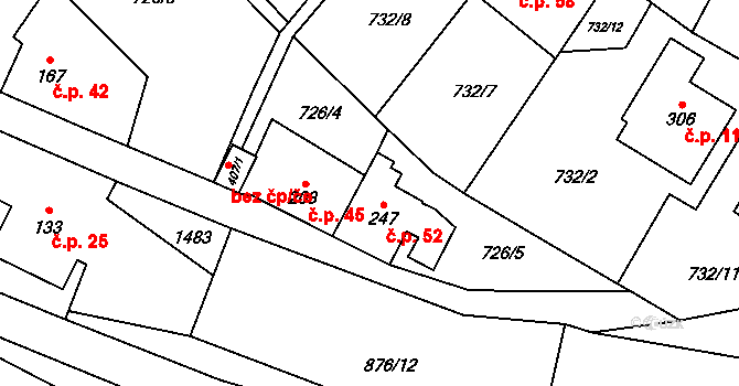 Malý Beranov 52 na parcele st. 247 v KÚ Malý Beranov, Katastrální mapa