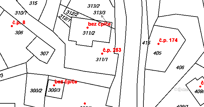 Stonařov 253 na parcele st. 311/1 v KÚ Stonařov, Katastrální mapa