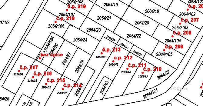 Brňany 213, Vyškov na parcele st. 2064/40 v KÚ Vyškov, Katastrální mapa