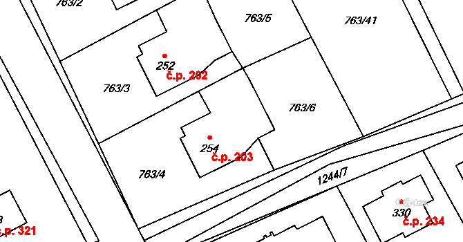 Nošovice 203 na parcele st. 254 v KÚ Nošovice, Katastrální mapa