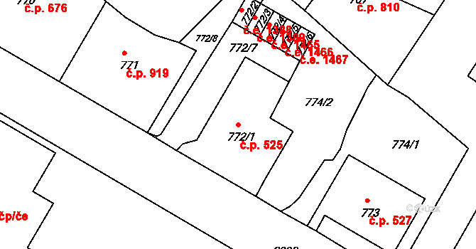 Děčín II-Nové Město 525, Děčín na parcele st. 772/1 v KÚ Děčín, Katastrální mapa