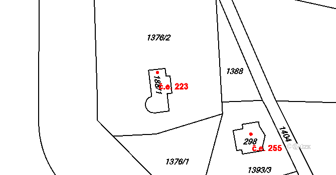 Měřín 223, Rabyně na parcele st. 188/1 v KÚ Blaženice, Katastrální mapa