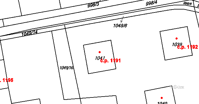 Úvaly 1191 na parcele st. 1041 v KÚ Úvaly u Prahy, Katastrální mapa