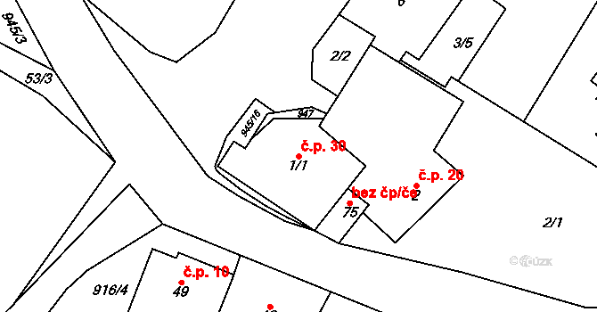 Lhota u Lysic 30 na parcele st. 1/1 v KÚ Lhota u Lysic, Katastrální mapa