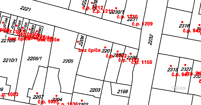 Tachov 1192 na parcele st. 2201 v KÚ Tachov, Katastrální mapa