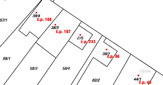 Lužec nad Cidlinou 233 na parcele st. 275 v KÚ Lužec nad Cidlinou, Katastrální mapa