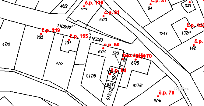 Chvalčov 60 na parcele st. 67/4 v KÚ Chvalčov, Katastrální mapa