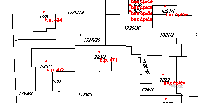 Borovany 471 na parcele st. 283/2 v KÚ Borovany, Katastrální mapa