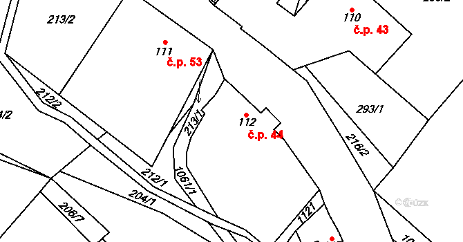 Vrchovina 44, Nová Paka na parcele st. 112 v KÚ Vrchovina, Katastrální mapa