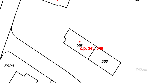 Milovice 345,346 na parcele st. 562 v KÚ Milovice nad Labem, Katastrální mapa