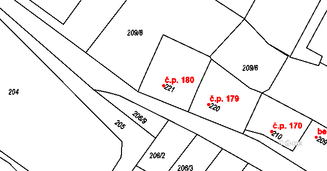 Rouchovany 180 na parcele st. 221 v KÚ Rouchovany, Katastrální mapa