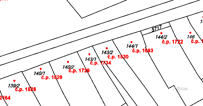 Břeclav 1530 na parcele st. 143/2 v KÚ Břeclav, Katastrální mapa