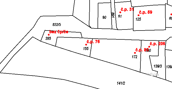 Jimlín 76 na parcele st. 155 v KÚ Jimlín, Katastrální mapa