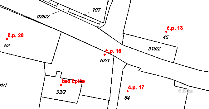 Horní Kněžeklady 16 na parcele st. 53/1 v KÚ Štipoklasy, Katastrální mapa