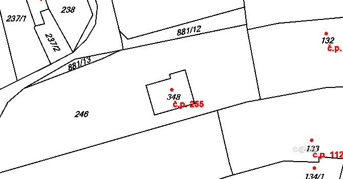Hořepník 255 na parcele st. 348 v KÚ Hořepník, Katastrální mapa