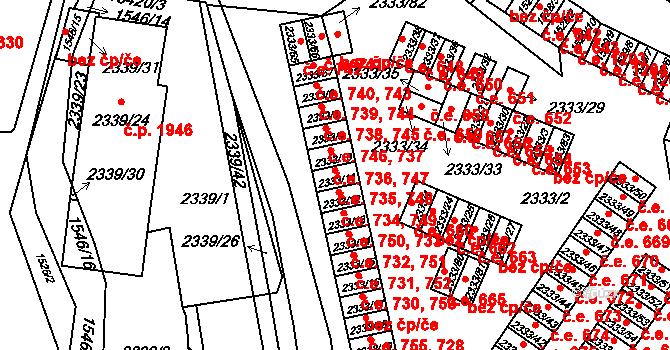 Pelhřimov 748 na parcele st. 2333/11 v KÚ Pelhřimov, Katastrální mapa