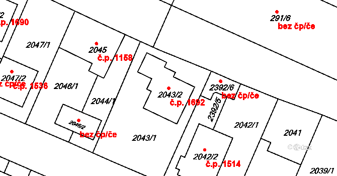 Trnovany 1692, Teplice na parcele st. 2043/2 v KÚ Teplice-Trnovany, Katastrální mapa