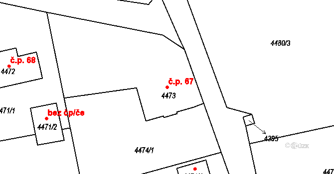 Lískovec 67, Frýdek-Místek na parcele st. 4473 v KÚ Lískovec u Frýdku-Místku, Katastrální mapa