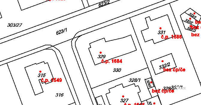 Karlovy Vary 1684 na parcele st. 329 v KÚ Tuhnice, Katastrální mapa